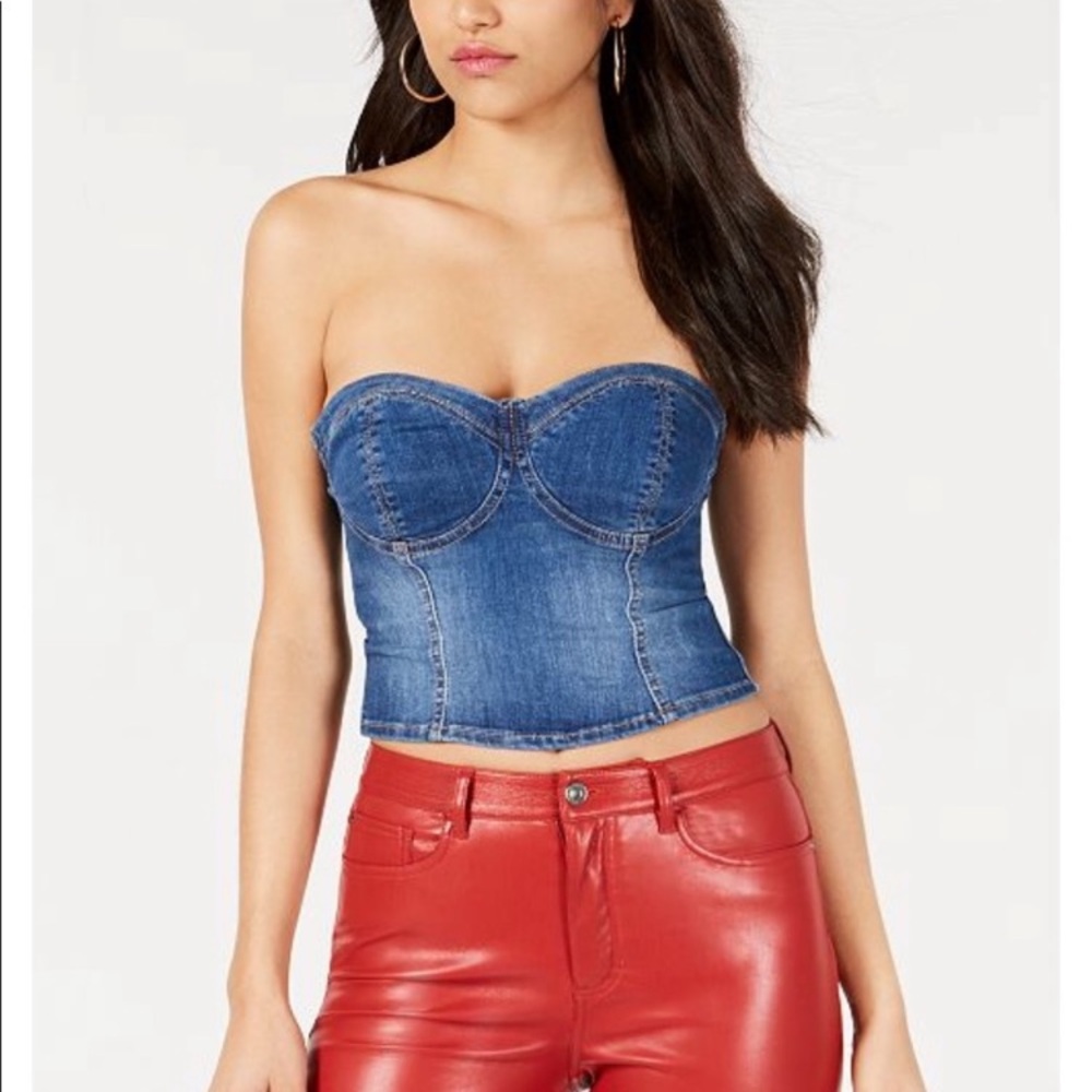 Guess Jeans Original Denim Strapless Bustier Zip Corset Top S